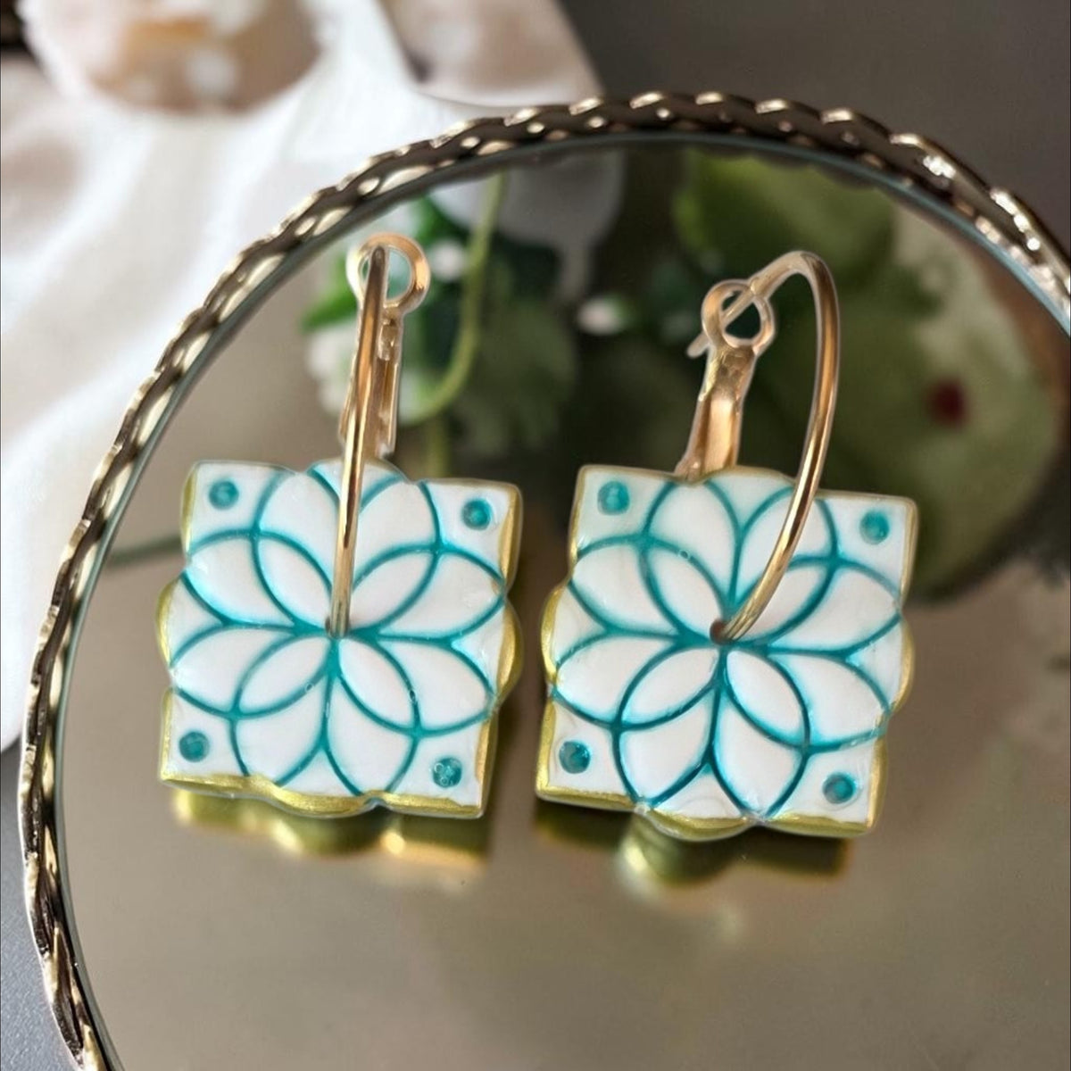 Teal tile dangles