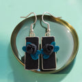 Black Rectangle Rose Earrings