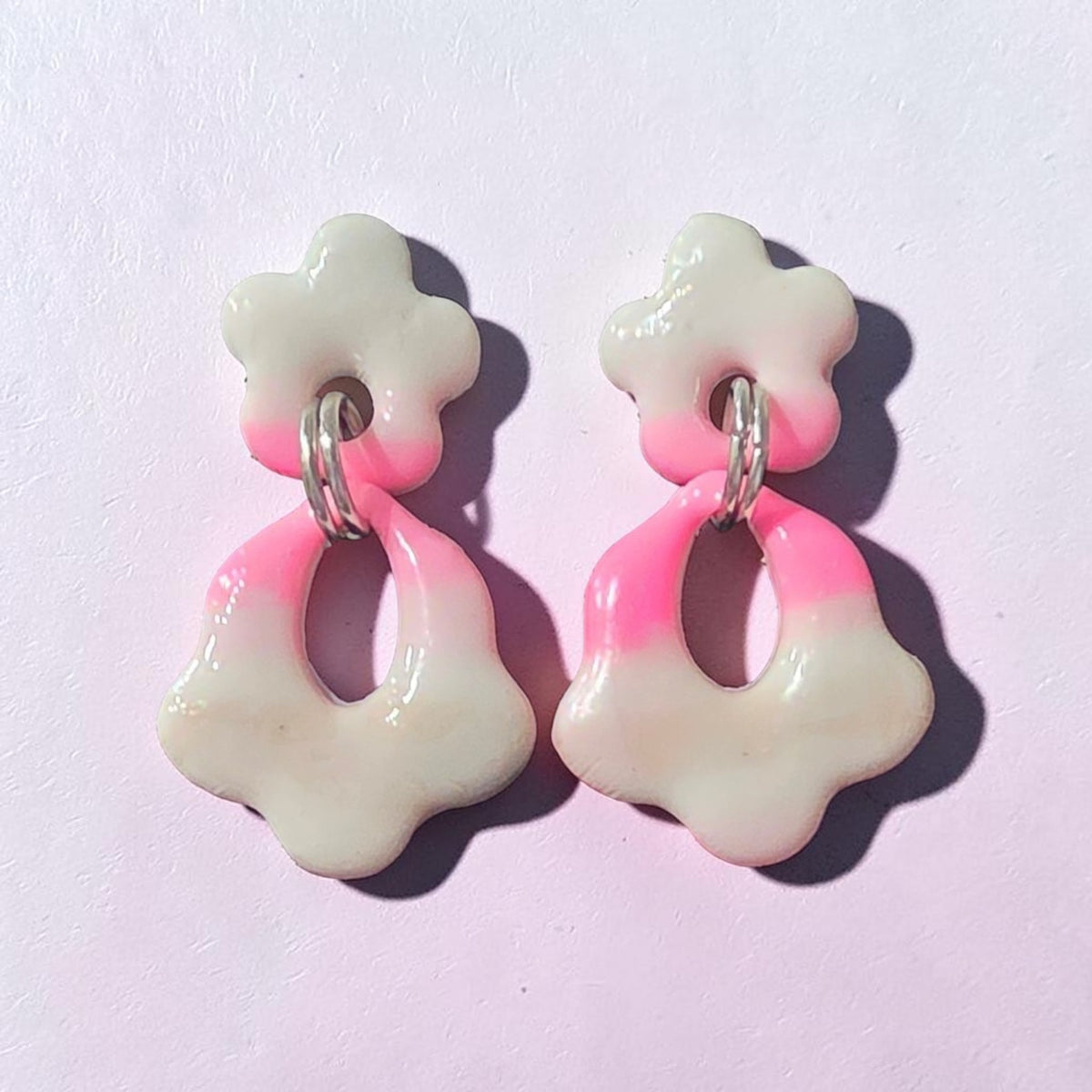 Pink glow flower earrings