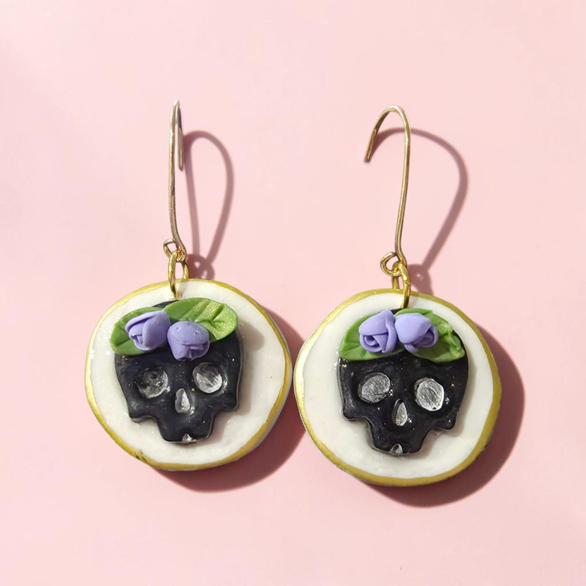 Violet Crown Sugar Skull Earrings