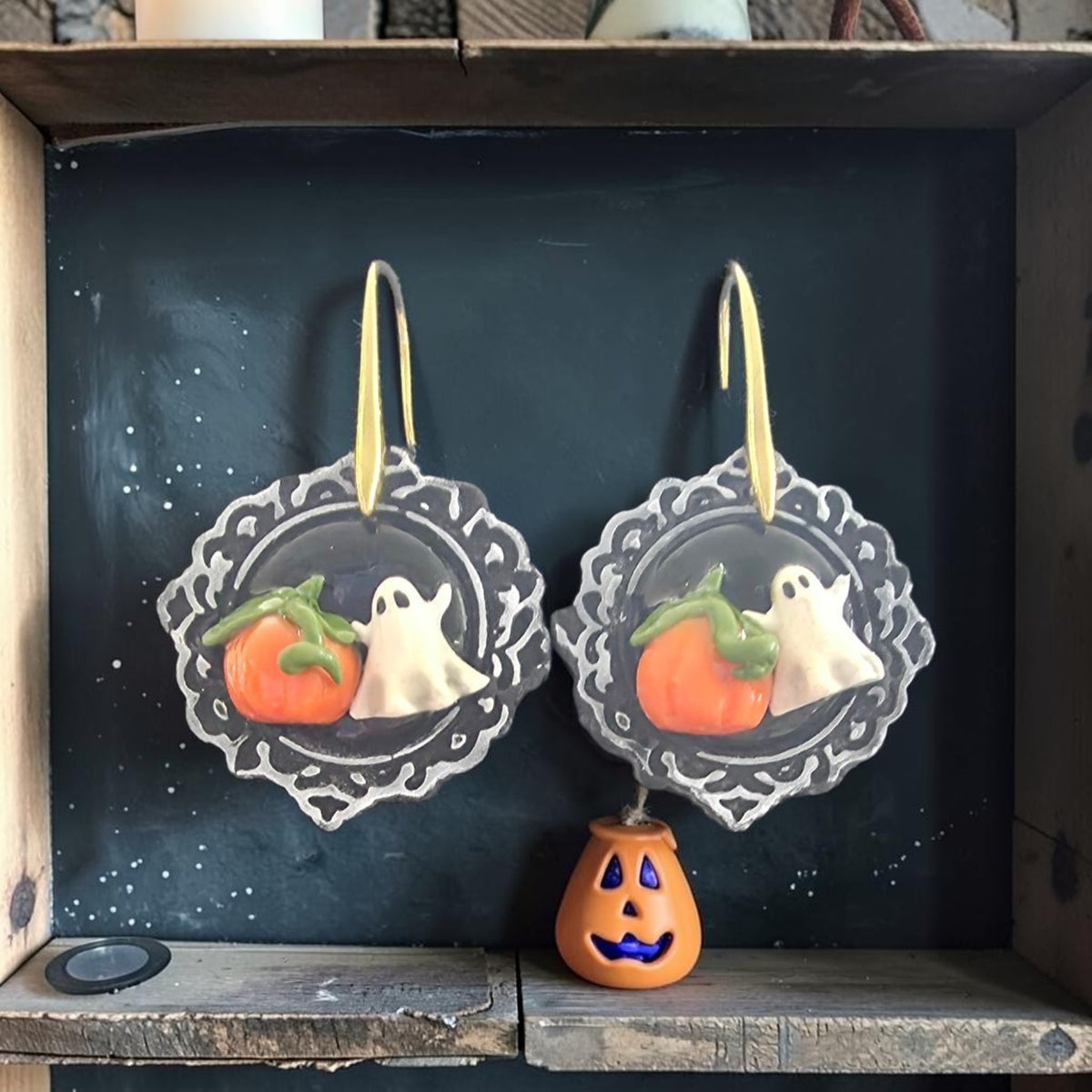 Ghost & Pumpkin Cameo Earrings