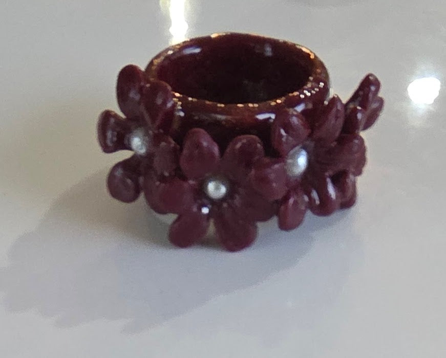 Burgundy Floral Pearl Ring Size 5