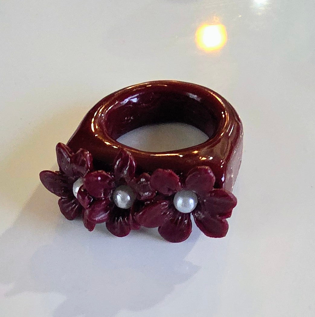 Burgundy Triple Floral Ring (7)