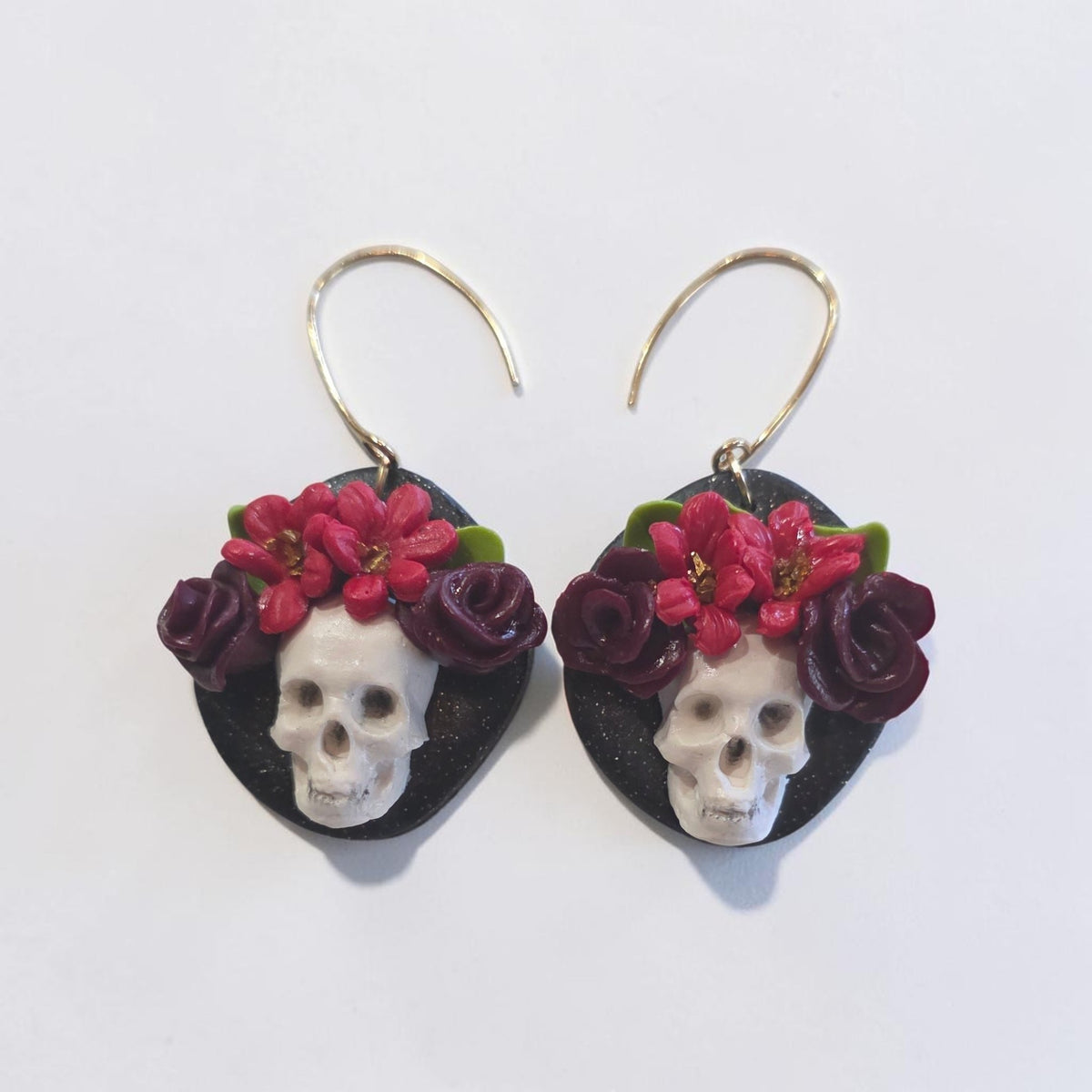 Midnight Bloom Skull Earrings