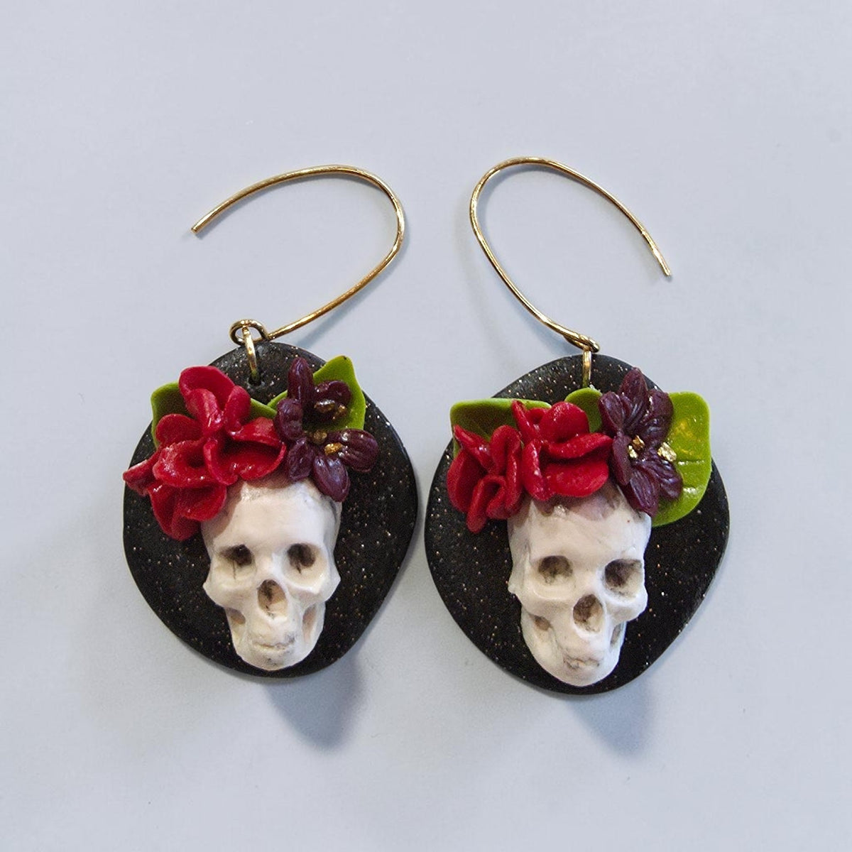 Midnight Bloom Skull Earrings
